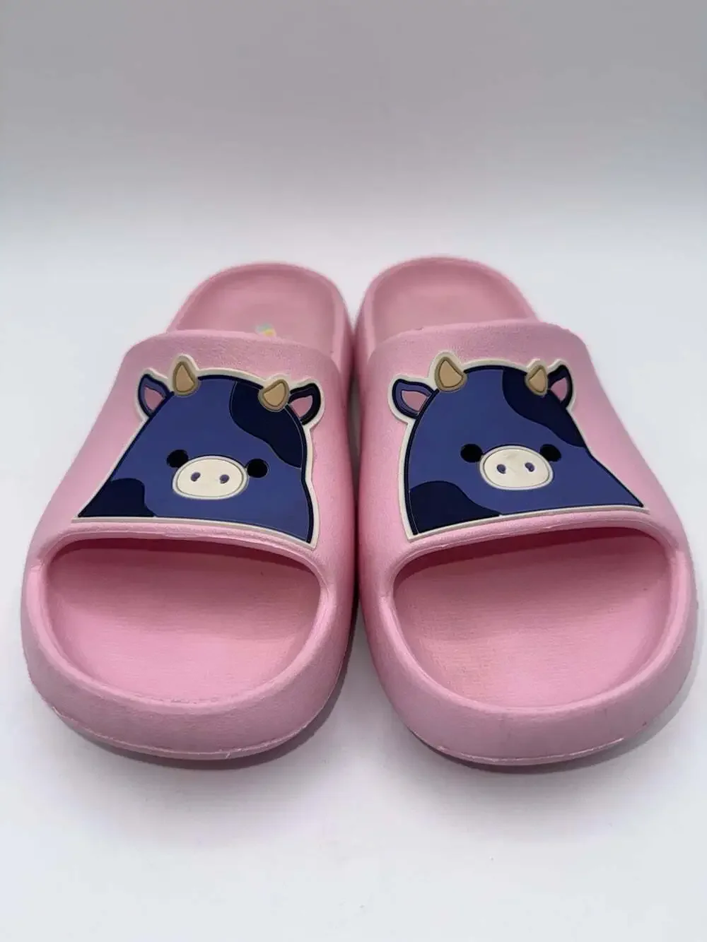 Squishmallows Pink Slide Sandals Size 2/3 Blue Cow Foam Slip-On Jazwares